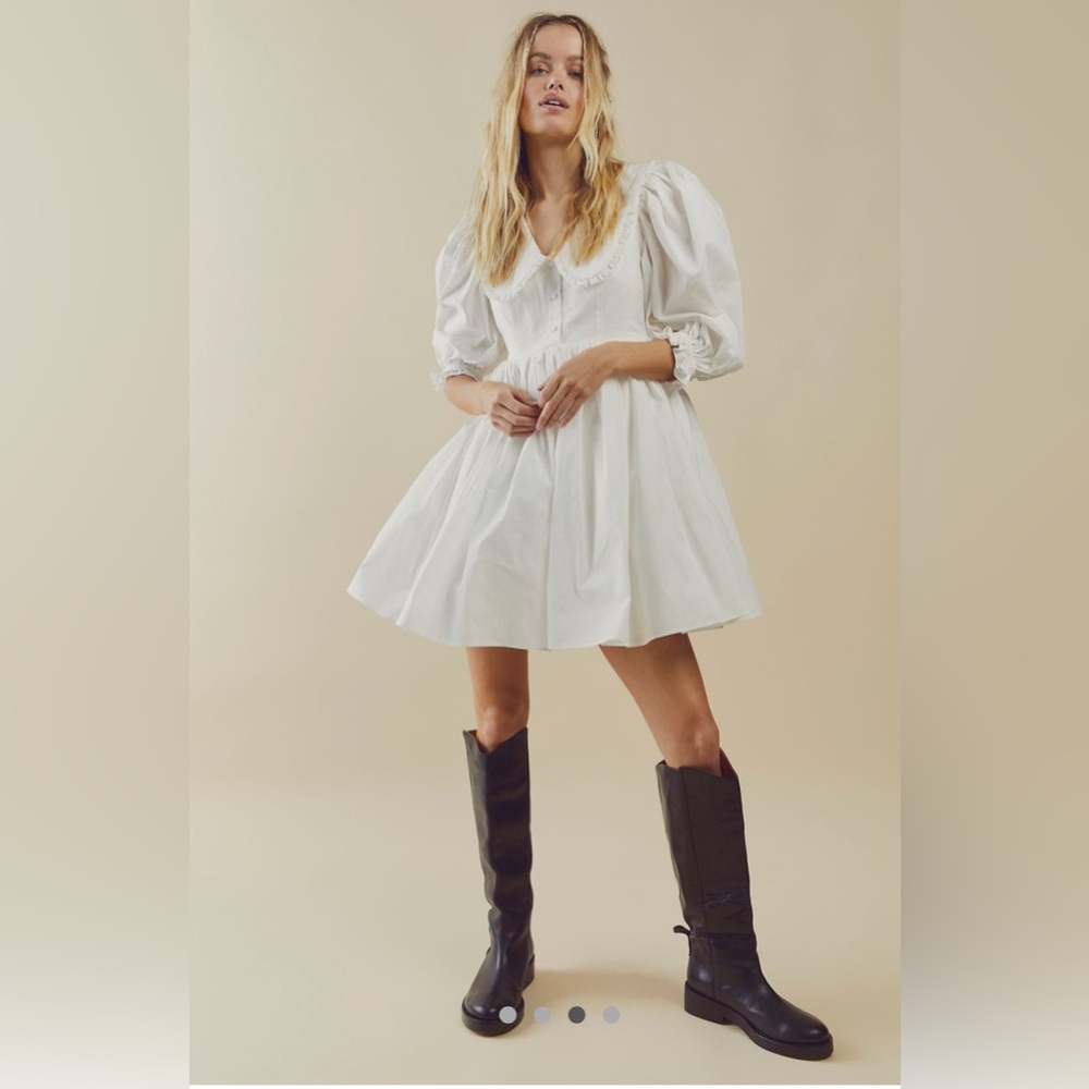 Free People “The Mary Jane Dress” White Puff Sleeve Mini Dress